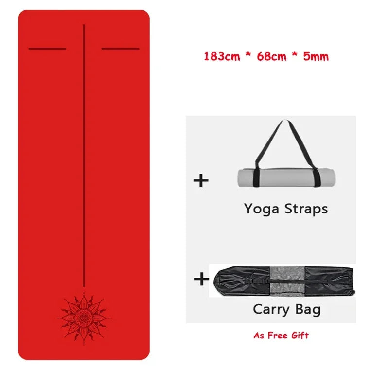 5mm Natural Rubber PU Pilates Mat with Shoulder Straps, Anti Slip and Sweat Absorbing Professional Exercise Fitness Yoga Mat