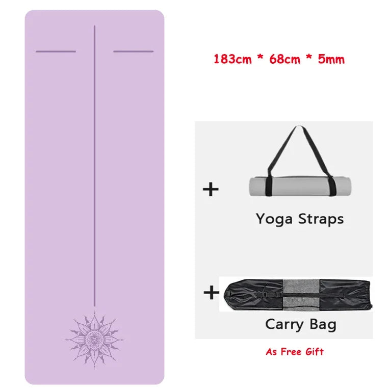 5mm Natural Rubber PU Pilates Mat with Shoulder Straps, Anti Slip and Sweat Absorbing Professional Exercise Fitness Yoga Mat