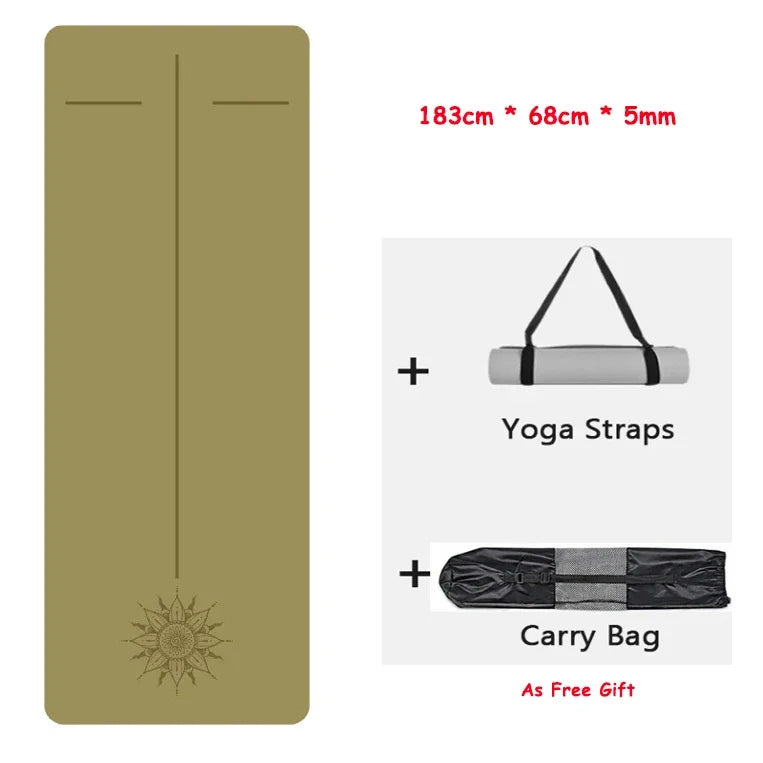 5mm Natural Rubber PU Pilates Mat with Shoulder Straps, Anti Slip and Sweat Absorbing Professional Exercise Fitness Yoga Mat