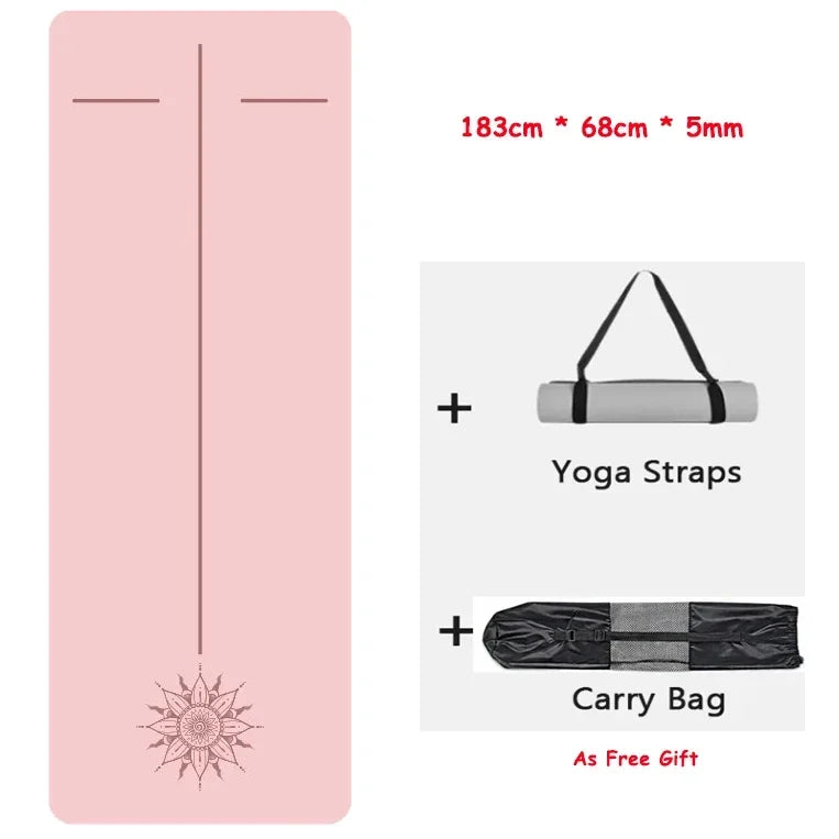 5mm Natural Rubber PU Pilates Mat with Shoulder Straps, Anti Slip and Sweat Absorbing Professional Exercise Fitness Yoga Mat