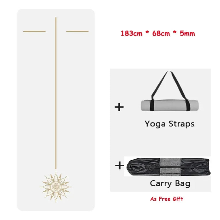 5mm Natural Rubber PU Pilates Mat with Shoulder Straps, Anti Slip and Sweat Absorbing Professional Exercise Fitness Yoga Mat