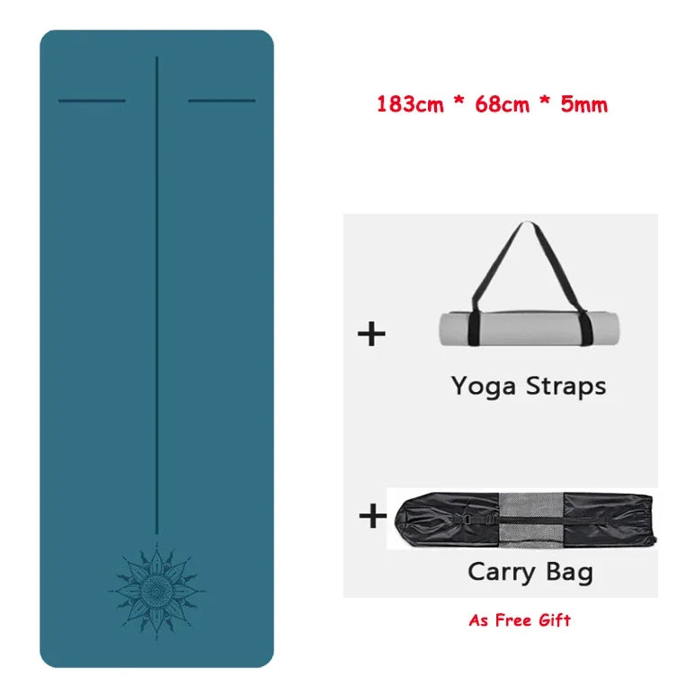 5mm Natural Rubber PU Pilates Mat with Shoulder Straps, Anti Slip and Sweat Absorbing Professional Exercise Fitness Yoga Mat