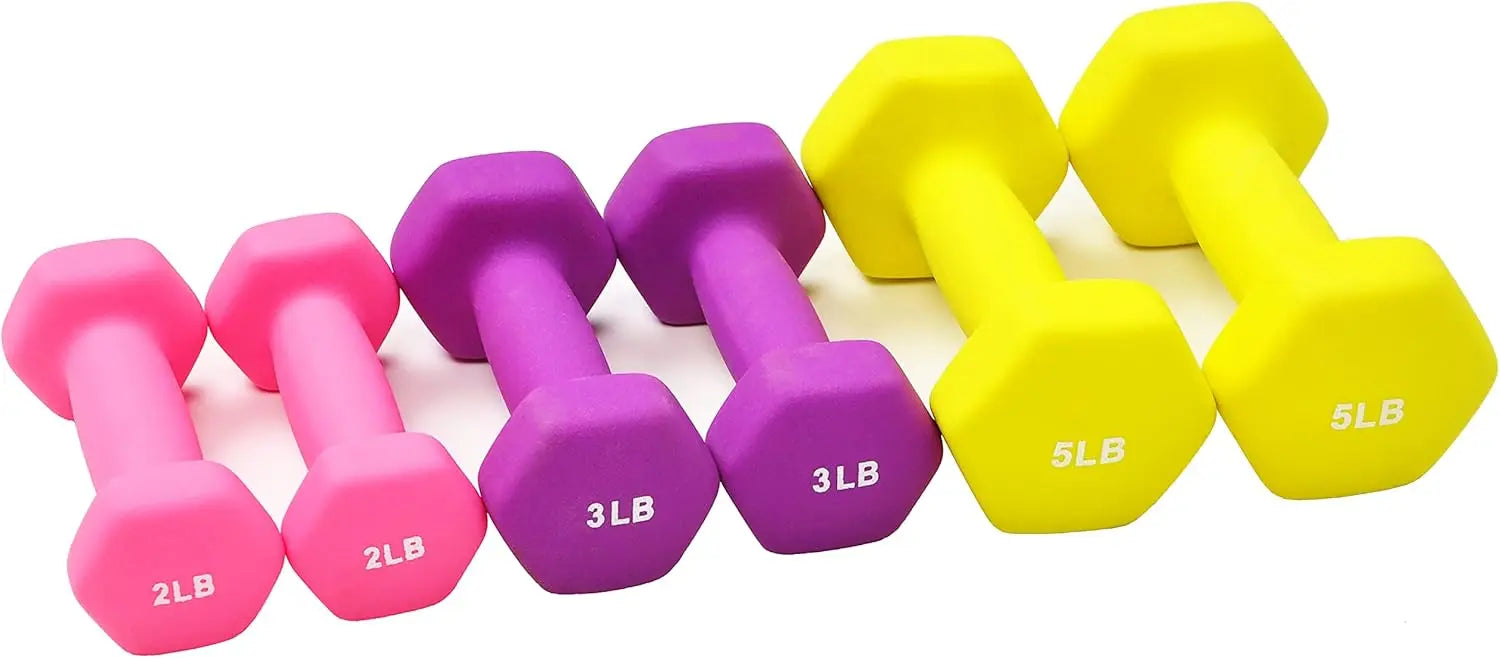 6-Piece Neoprene Dumbbell Set with Stand: 2/3/5 lb Weights for Home Workouts