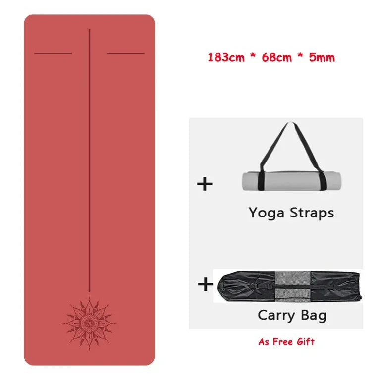 5mm Natural Rubber PU Pilates Mat with Shoulder Straps, Anti Slip and Sweat Absorbing Professional Exercise Fitness Yoga Mat