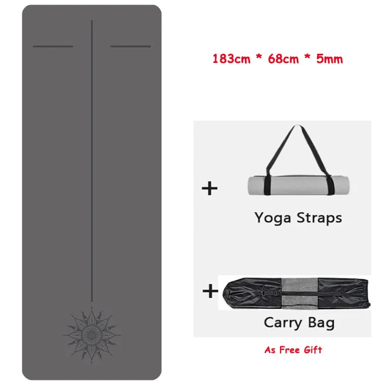 5mm Natural Rubber PU Pilates Mat with Shoulder Straps, Anti Slip and Sweat Absorbing Professional Exercise Fitness Yoga Mat
