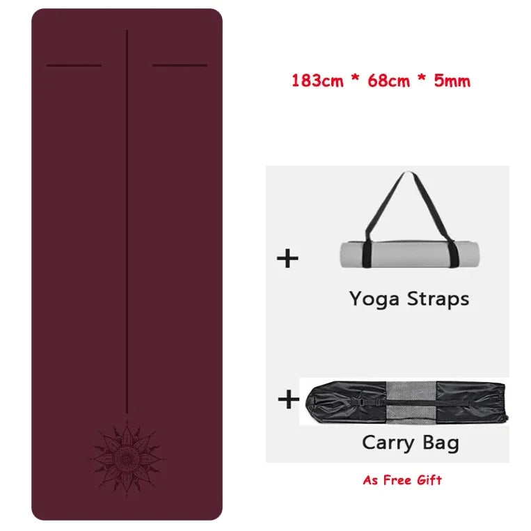 5mm Natural Rubber PU Pilates Mat with Shoulder Straps, Anti Slip and Sweat Absorbing Professional Exercise Fitness Yoga Mat
