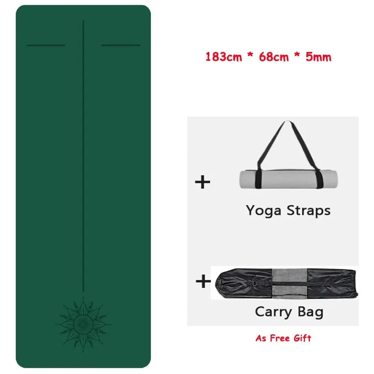 5mm Natural Rubber PU Pilates Mat with Shoulder Straps, Anti Slip and Sweat Absorbing Professional Exercise Fitness Yoga Mat