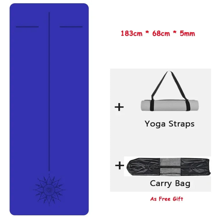 5mm Natural Rubber PU Pilates Mat with Shoulder Straps, Anti Slip and Sweat Absorbing Professional Exercise Fitness Yoga Mat