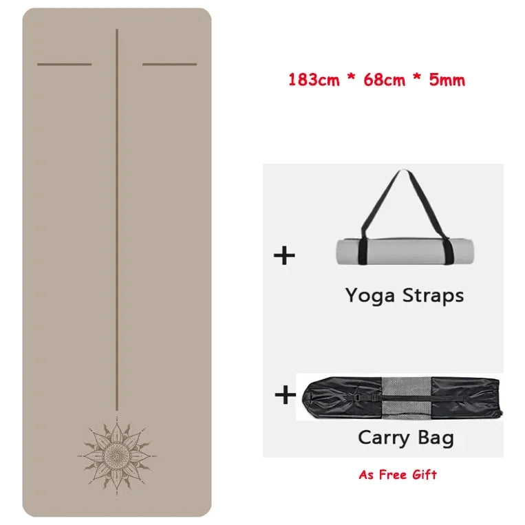 5mm Natural Rubber PU Pilates Mat with Shoulder Straps, Anti Slip and Sweat Absorbing Professional Exercise Fitness Yoga Mat