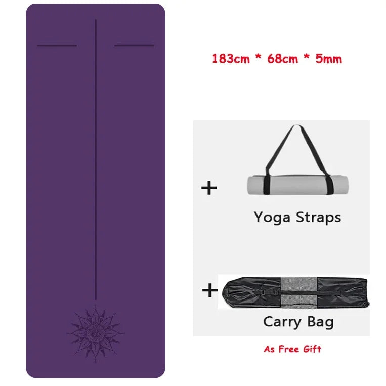 5mm Natural Rubber PU Pilates Mat with Shoulder Straps, Anti Slip and Sweat Absorbing Professional Exercise Fitness Yoga Mat