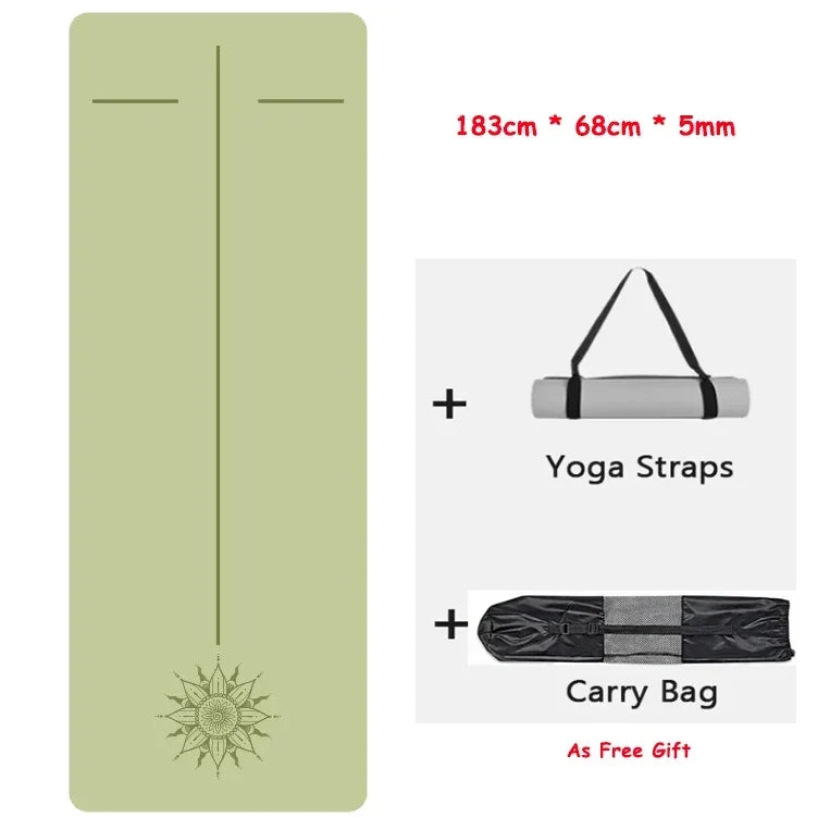 5mm Natural Rubber PU Pilates Mat with Shoulder Straps, Anti Slip and Sweat Absorbing Professional Exercise Fitness Yoga Mat