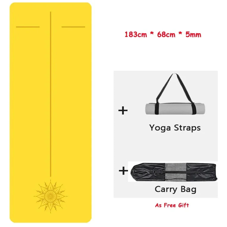 5mm Natural Rubber PU Pilates Mat with Shoulder Straps, Anti Slip and Sweat Absorbing Professional Exercise Fitness Yoga Mat