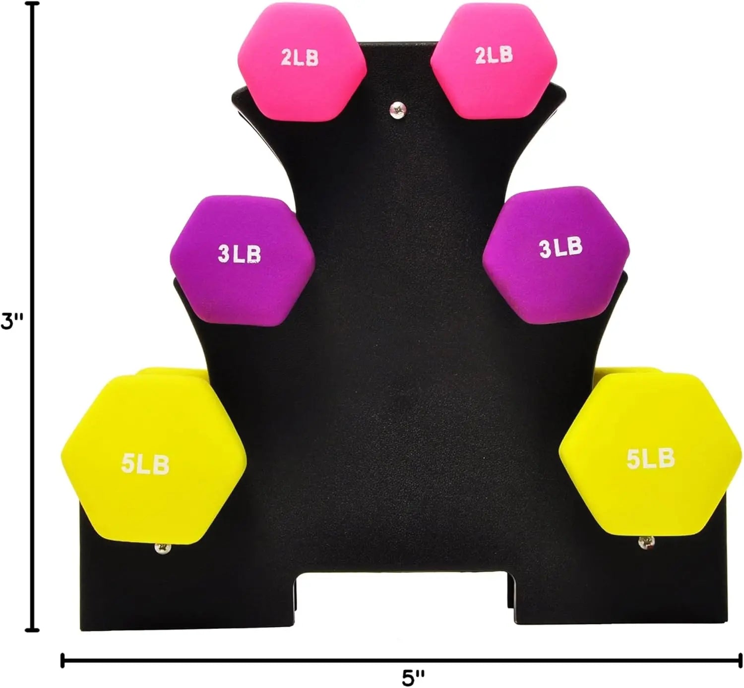 6-Piece Neoprene Dumbbell Set with Stand: 2/3/5 lb Weights for Home Workouts